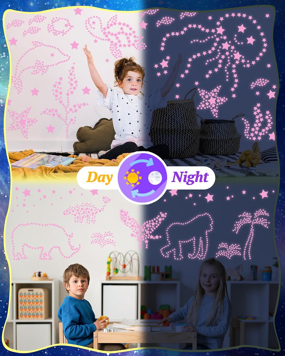 201 Pcs Glow in The Dark Stars Stickers for Ceiling, Toddler Stocking Stuffers Wall Room Decor Gifts, Luminous 3D Glowing Stars Easter Basket Stuffers for Kids Boys Girls