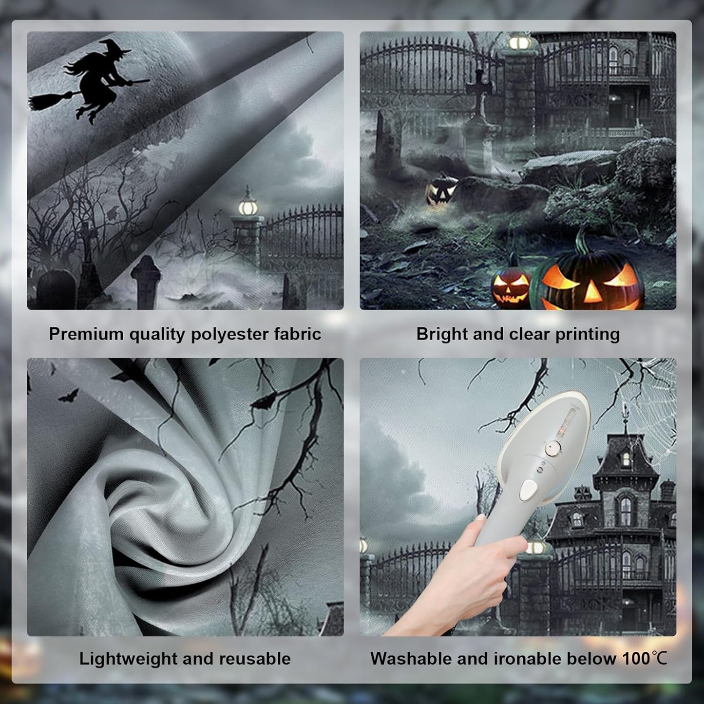 Avezano Halloween Photography Backdrop Full Moon Scary Night Castle Pumpkins Party Background Spooky Witch Bats Cemetery Child Kids Halloween Party Decorations Photoshoot Backdrops (7x5ft, Gray)