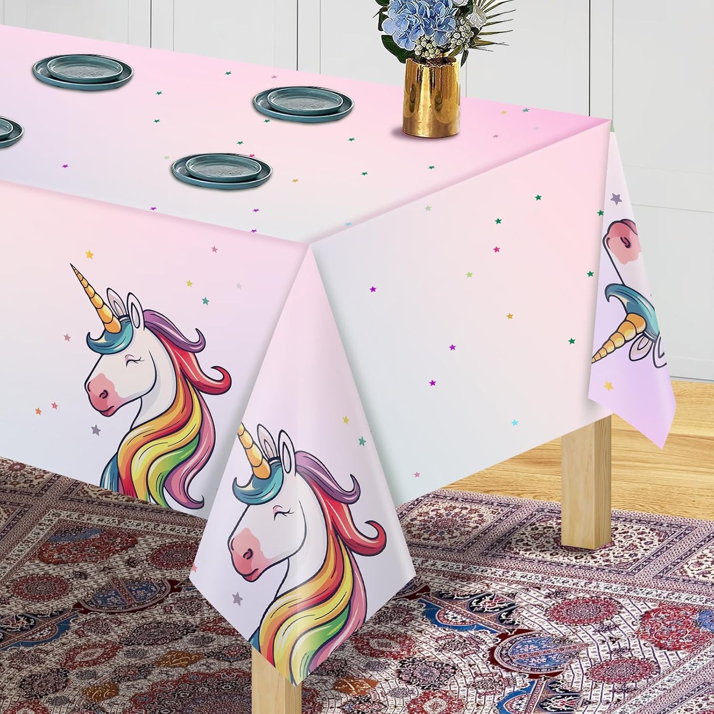 8Pcs Unicorn Tablecloths for Birthday Party, Unicorn Plastic Table Cover Disposable Party Table Cloths, unicórnio Festa Supplies for Baby Shower and Birthday Decoration for Girls (54'' x 108'')