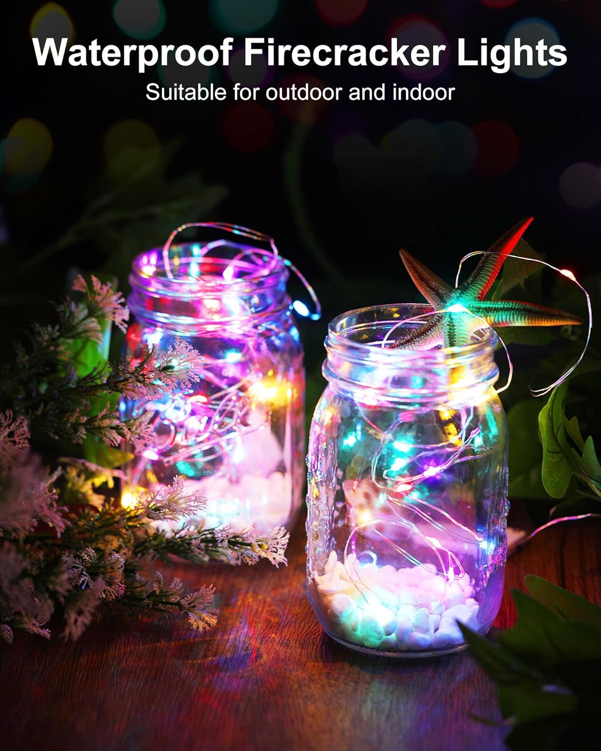 Fairy Lights Battery Operated, Twinkle String Lights Waterproof Silver Wire 5 Feet 60 Led Firecracker Starry Lights for DIY Wreath Home Wedding Party Bedroom Mason Jar Holiday Christmas, Multicolor