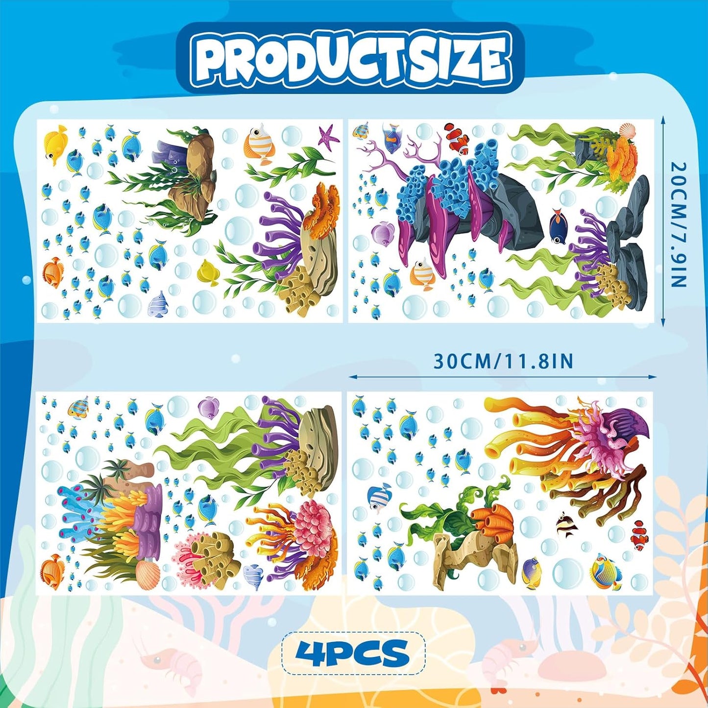 Glow in The Dark Under The Sea Wall Decals, Coral Reef and Seaweed Undersea Ocean Wall Stickers Luminous Removable Underwater Sea Wall Stickers for Kids Boys Bedroom Watercolor Ocean Creatures Decor