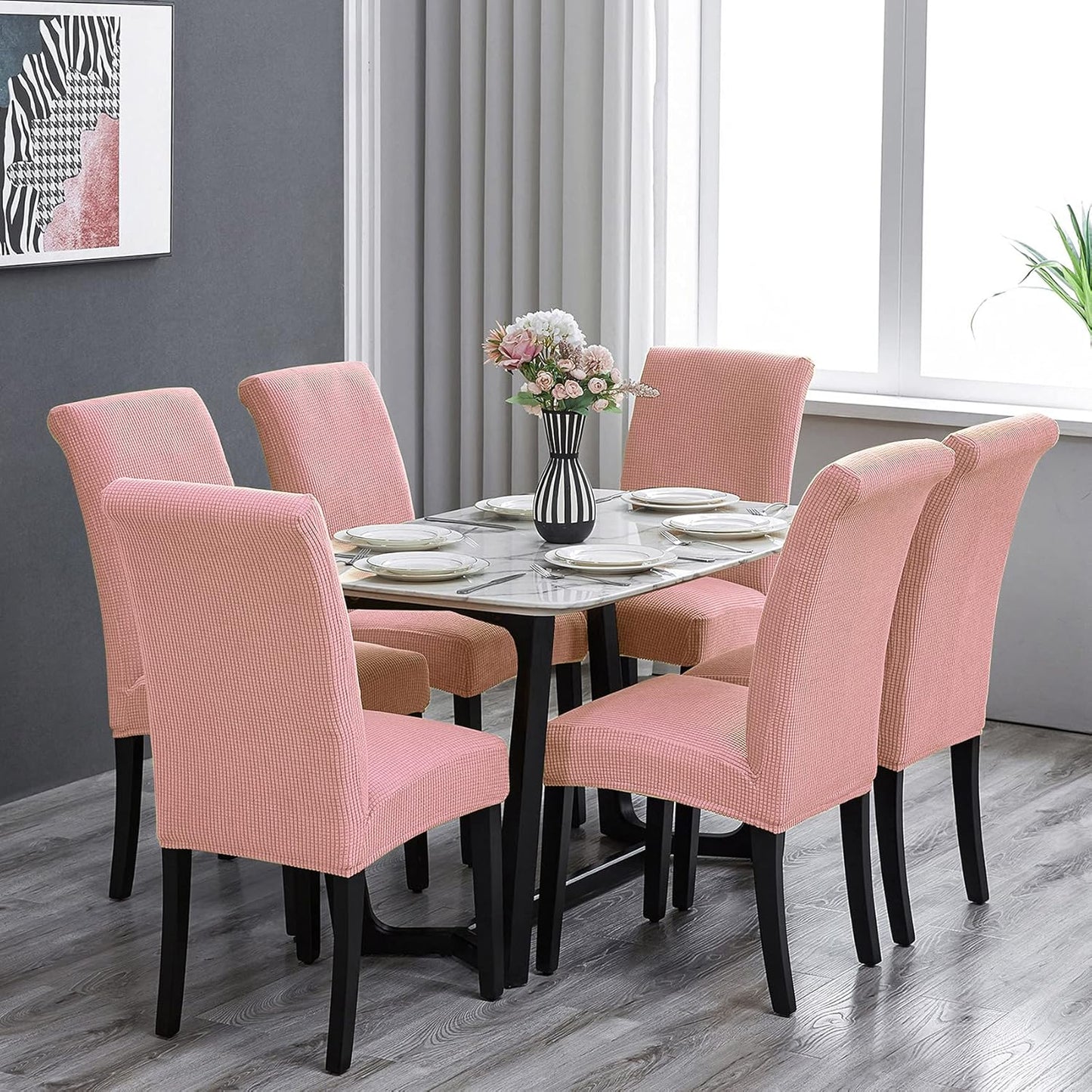 Howhic Stretch Chair Covers for Dining Room Set of 6, Removable Washable Dining Room Chair Covers, Dining Chair Slipcovers Seat Protector, Great for Home Decor and Banquet (Dusty Pink, 6 Pack)
