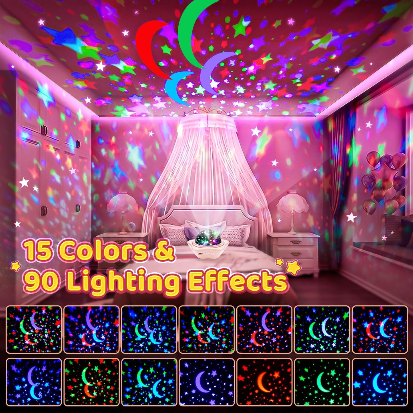 PIKOY Unicorn Room Decor for Girls Bedroom, 96 Lights+6 Films Unicorn Night Light for Girls Room Decor, Princess+Mermaid+Butterfly Lamp, 360° Rotation+Cordless 3-6 Year Old Girl Birthday Gift Ideas