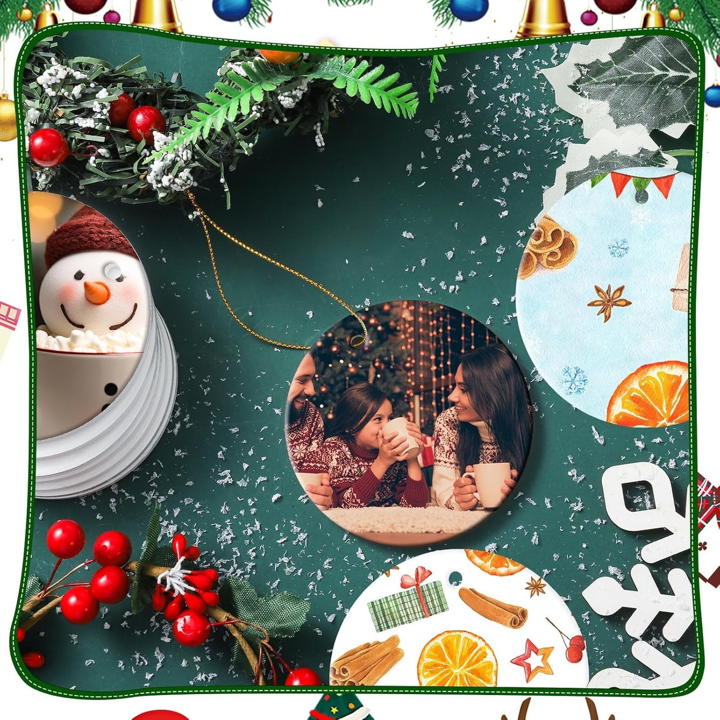 60 Pcs Sublimation Ceramic Ornaments Blank Double-Sided 3 inch Round Sublimation Ornament Blanks for Heat Press Printing Crafting DIY Personalized Christmas Home Decor