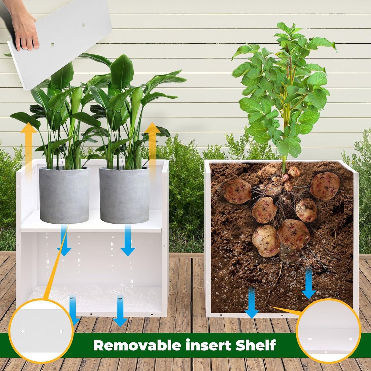 Galvanized Steel Metallic Heavy Planter for Outdoor Plants 24"x10"x24" Metal Planters Spliced Flower Planter with Partitions for Outside,Indoor,Garden (White, 24 * 10 * 24)