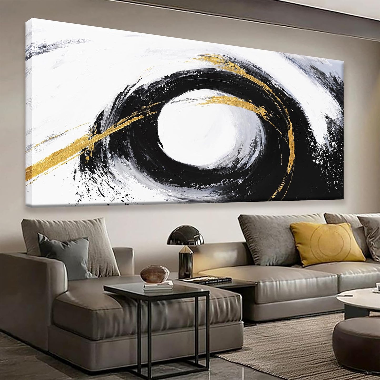QSQ Large Abstract Wall Art For Living Room Prints Artwork Canvas Art Wall Decor Black And Gold Wall Art Modern Painting Abstract Art For Hotel Office Home Decoration 29 X 58 Inch