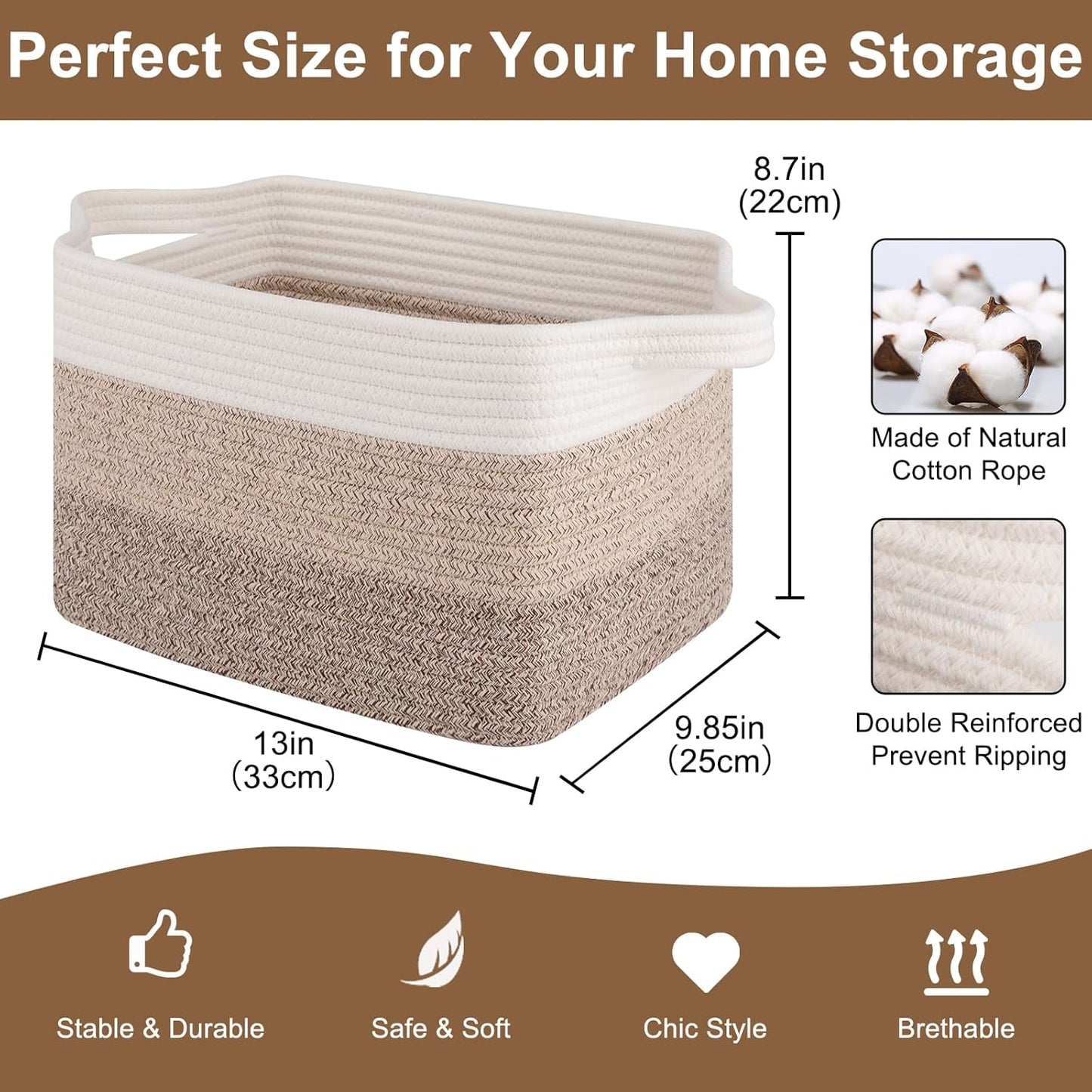 Storage Basket for Organizing, Woven Baskets for Storage, Rectangle Decorative Baskets for Shleves, Closet, Toys, Books, Nursery Organizer Bins - Pack of 3 (Gradient Yellow)