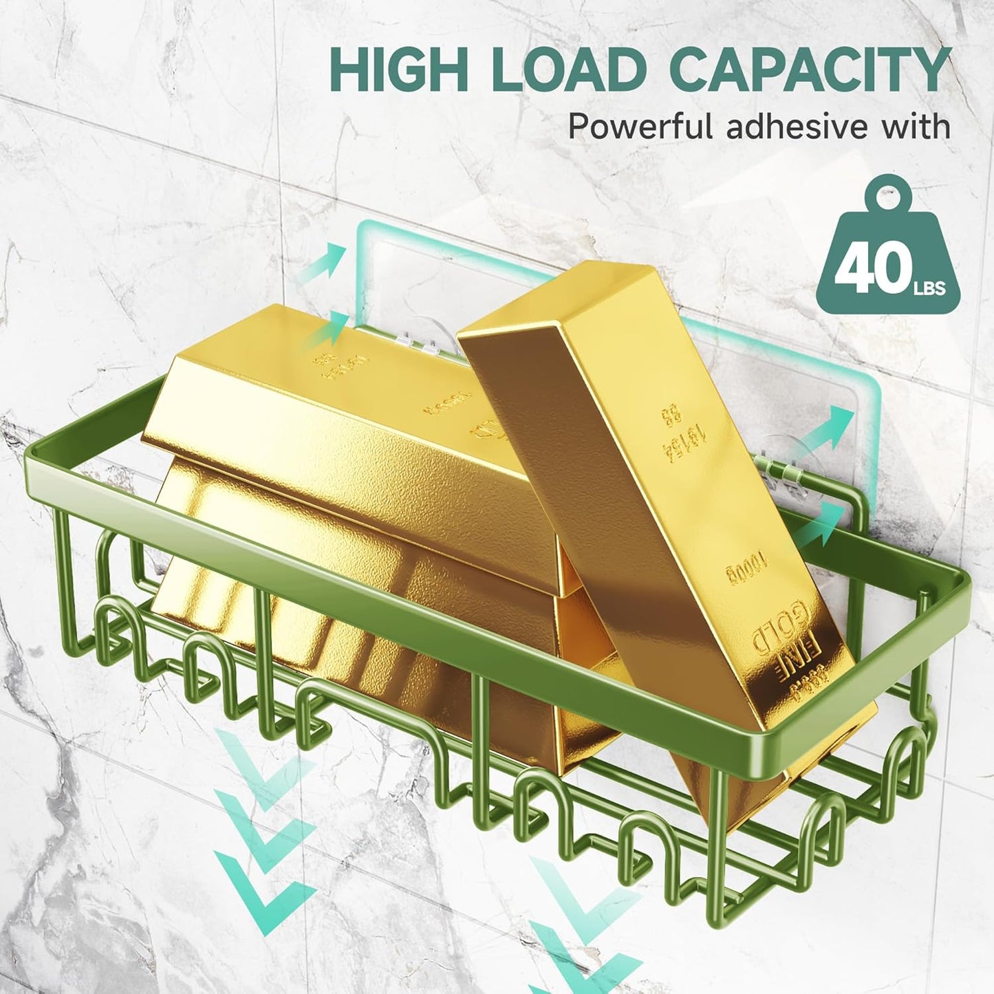 Veken Rustproof & Waterproof Shower Caddy 6-Pack, No Drilling Adhesive Shelves Rack with Soap Holder, Large Capacity Bathroom Organizers and Storage, Wall-Mounted Kitchen & Home Decor