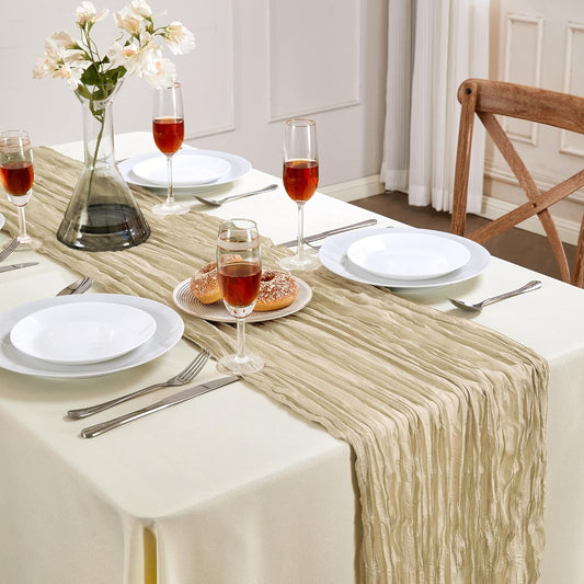 Cheesecloth Table Runner 10FT Long Boho Gauze Table Runner Rustic Sheer Runner for Wedding Bridal Baby Shower Birthday Party Table Decor Thanksgiving Christmas (Beige, 6 Pack)
