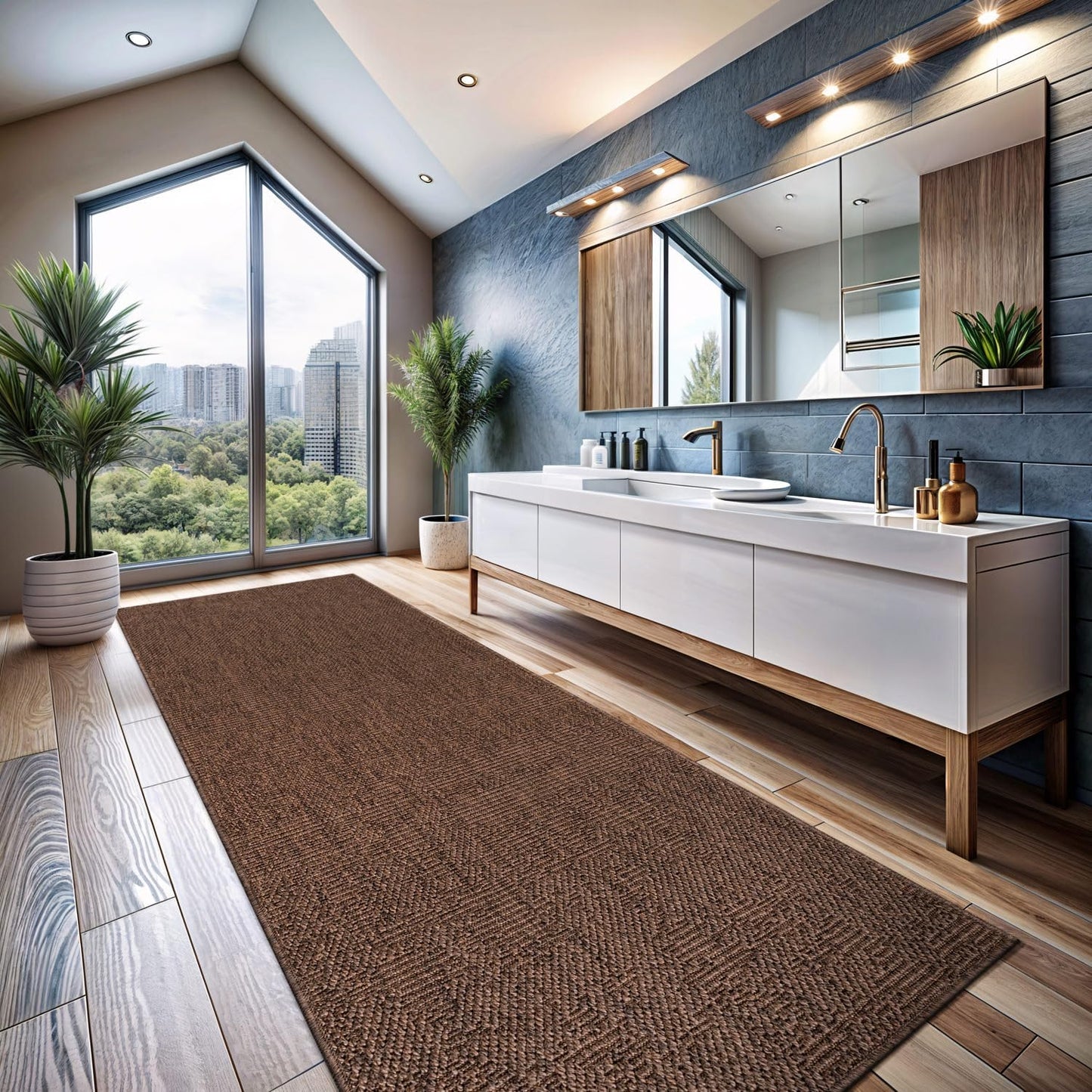 CAMILSON Indoor and Outdoor Runner Rug Brown Solid Boho Woven Design Easy-Cleaning Non Shedding Fiber Living Room Bedroom Garden Patio and Kitchen Washable Outside Carpet Alfombras (2x7)