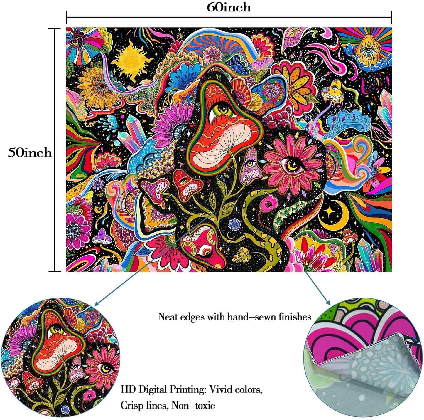 Lunerfex Mushroom Tapestry Pink Flowers Tapestry for Bedroom Aesthetic Tapestries Cute Floral Tapestries Wall Hanging for Bedroom and Living Room Decor Pink Flowers 50×60 Inches