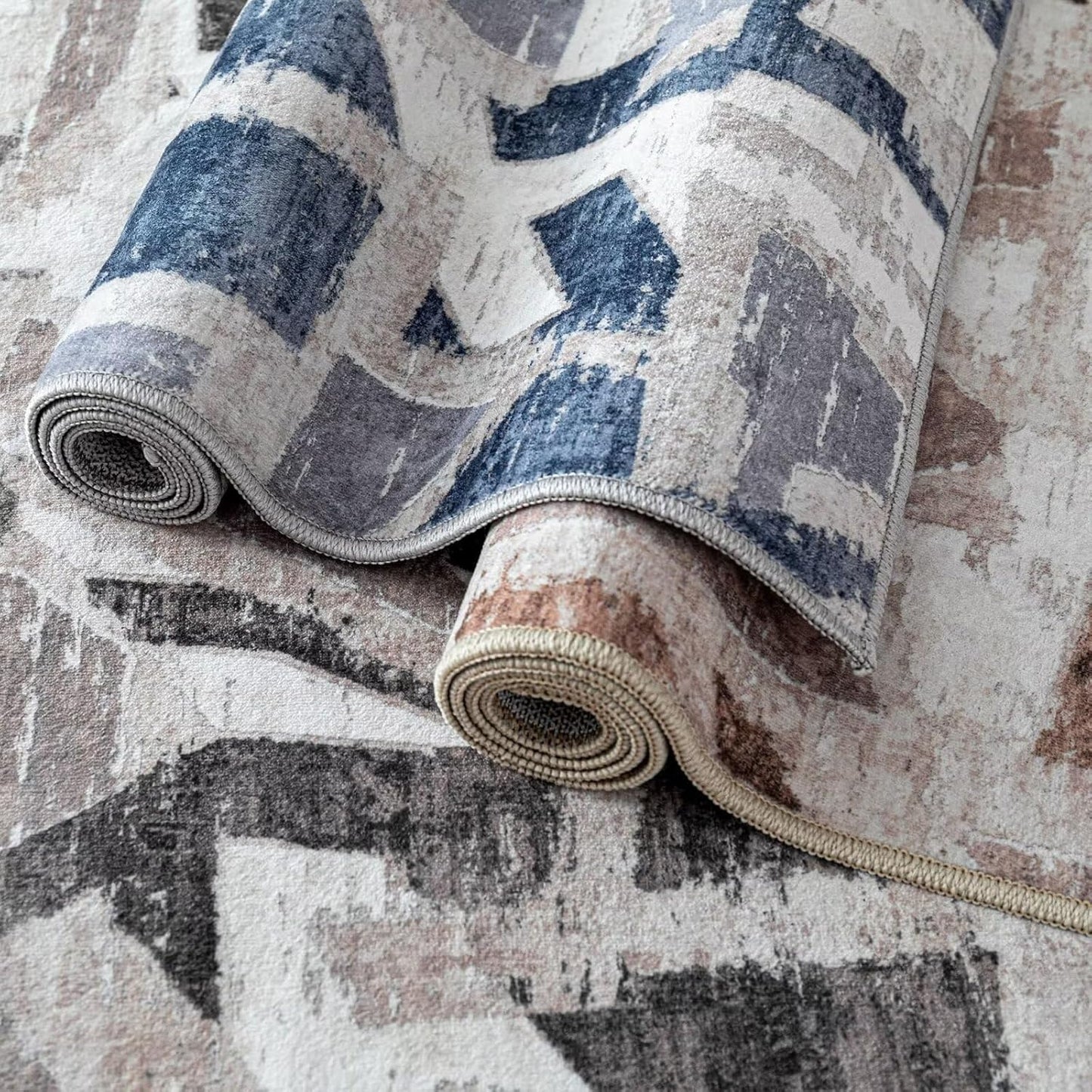 Modern Abstract Door Mat Indoor Entrance 2X3 Blue Rug Washable, Non-Slip Small Rugs for Entryway Bathroom Ultra-Thin, Throw Carpet for Kitchen Bedroom Nursery Kids Print Faux Wool