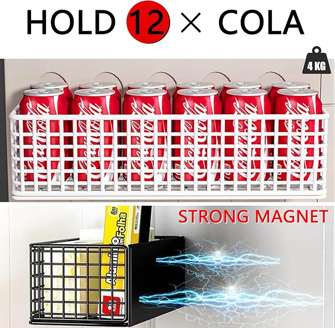 Magnetic Basket Magnetic Fridge Organizer Magnetic Pencil Holder Whiteboard Accessories Home Kitchen Organization (White-Low)