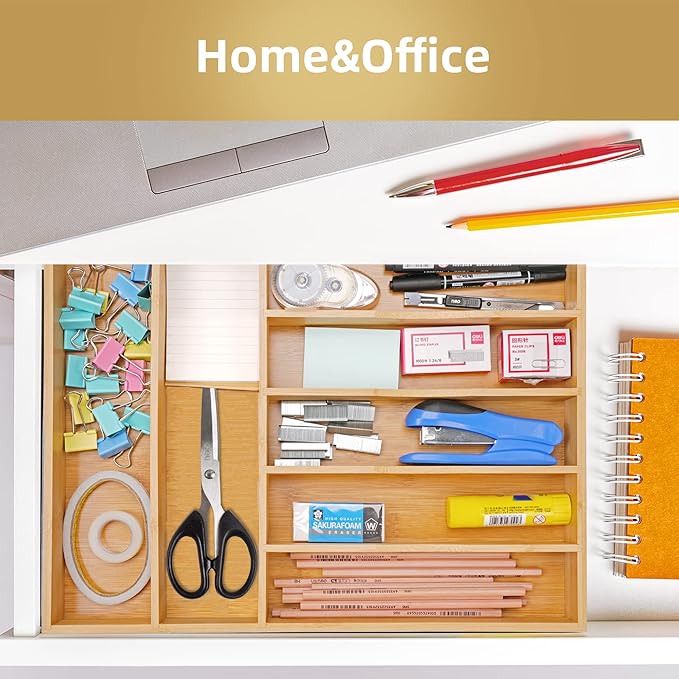 Silverware Organizer Kitchen Drawer Organizer Utensil Organizer Bamboo Silverware Holder Cutlery Organizer in Drawer Flatware Organizer Tray(7 slots, Natural