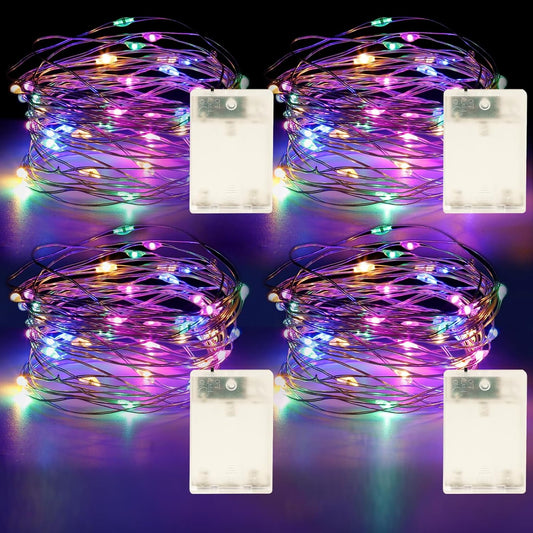 Fairy Lights Battery Operated String Lights 16.4ft 50LED Flashing and Constant Light Waterproof Silver Wire for Christmas DIY Party Bedroom Wedding (Multicolor, 4 Pack)