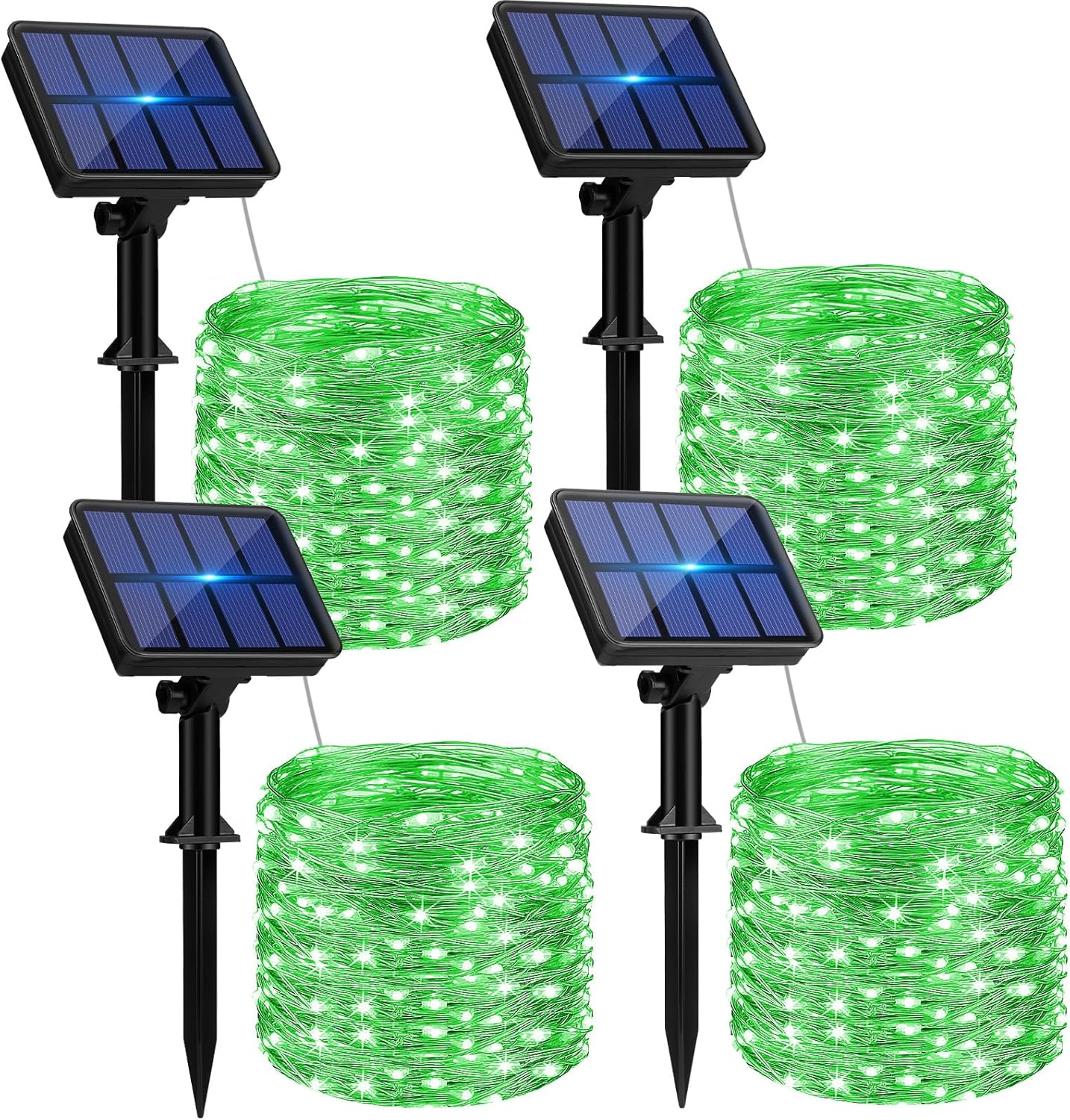 btfarm 4 Pack Solar String Lights Outdoor, 320LED 132FT Halloween Solar Fairy Lights Outside Waterproof, 8 Modes Solar Powered Twinkle Lights for Tree Garden Patio Halloween Decorations, Green