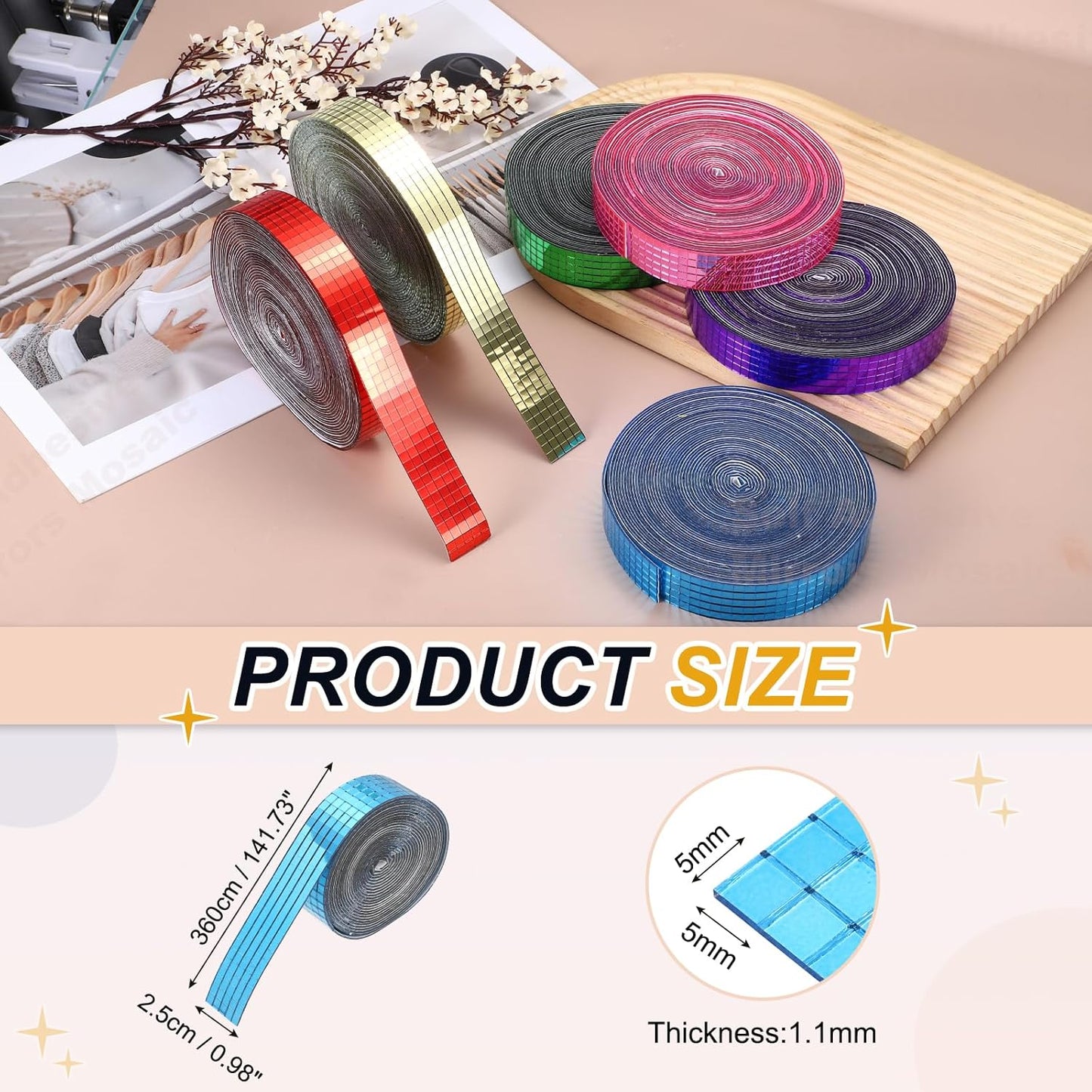 PATIKIL 5x5mm Self Adhesive Mirrors Mosaic Tiles, 3600 Pcs Square Mini Glass Mosaic Disco Tile Sticker for DIY Craft Disco Ball Party Decoration, Light Blue