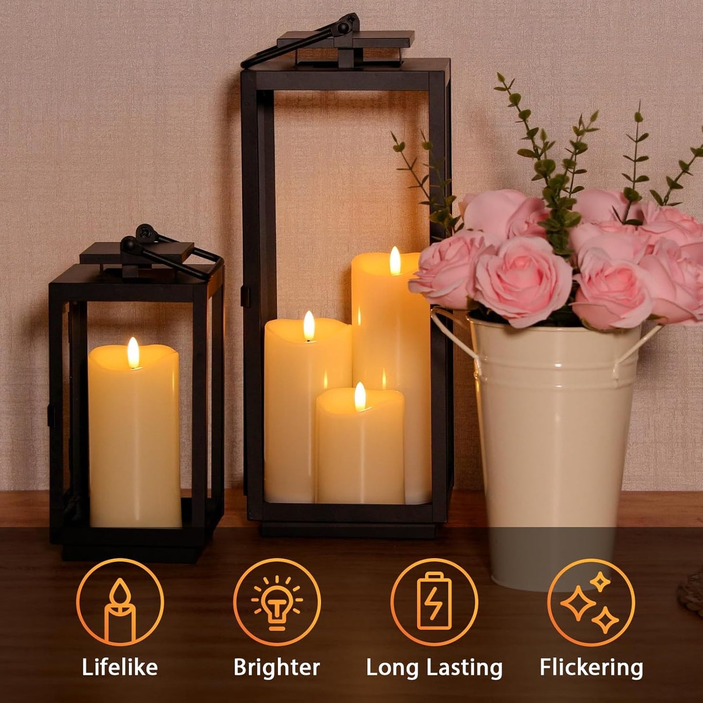 Outdoor Flameless Candles with Remote Timer - Waterproof Realistic Flickering LED Pillar Electric Battery Operated Fake Candle for Holiday Home Wedding Fireplace Decor - Ivory 3 Pack (D3”H4”6”8”)