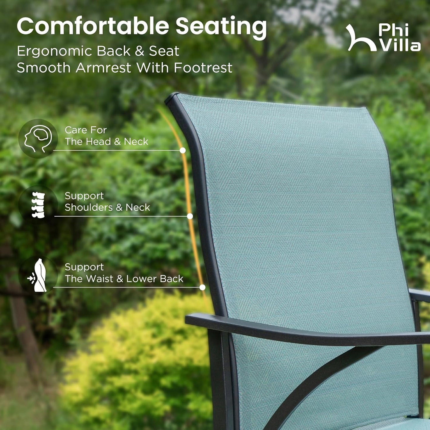 PHI VILLA 7 Piece Outdoor Bar Dining Set, High Top Patio Table and Chairs with 6 Swivel Teal Bar Stools & 40" Rectangle Metal Bar Table for Garden, Yard and Deck