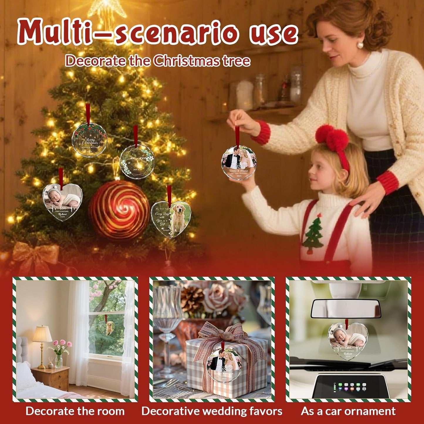 Custom Christmas Ornament Glass-Personalized Christmas Ornaments with Photo/Name/Date/Text,Wedding Christmas Birthday Baby Gifts (Color 5)