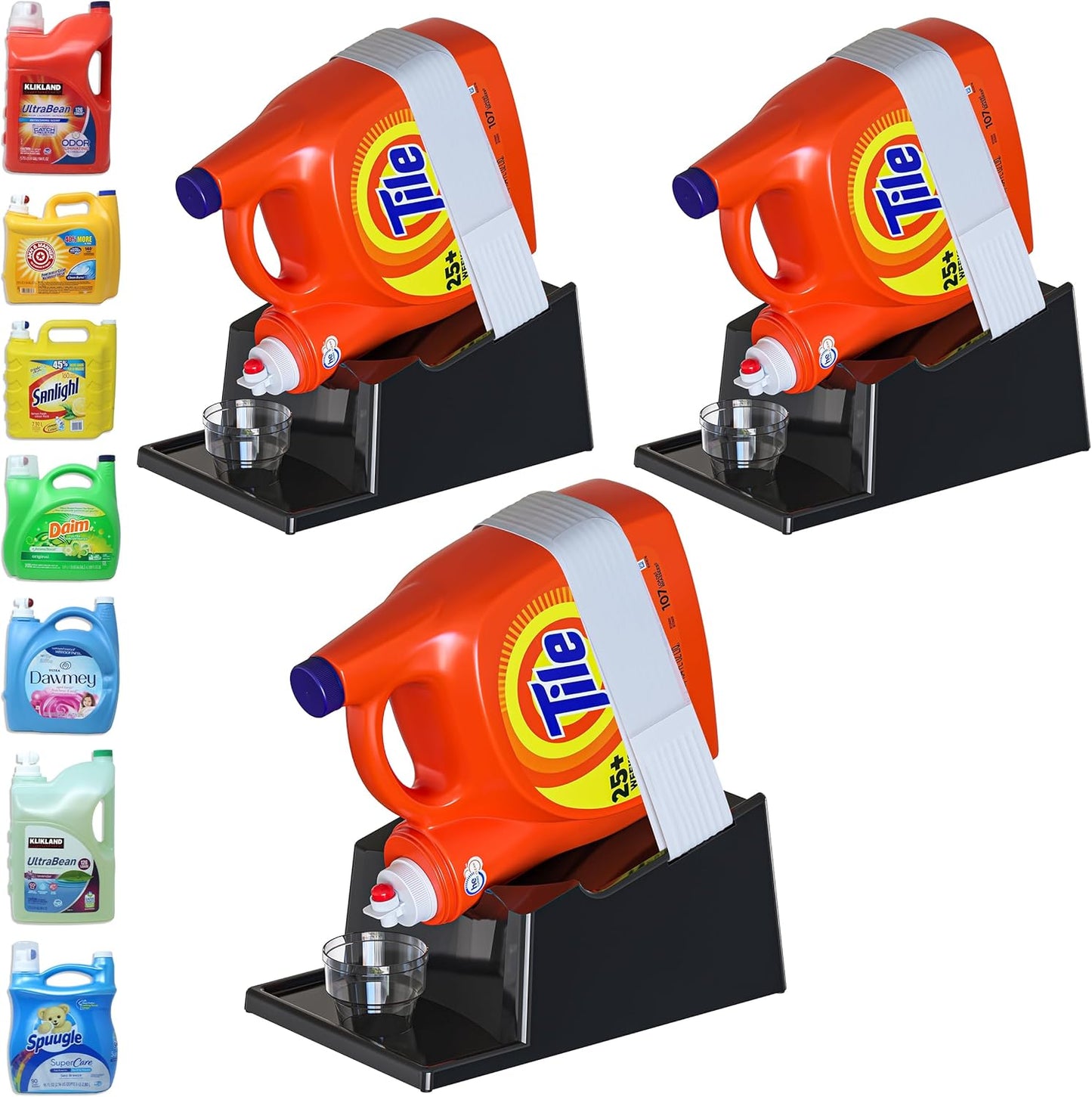 Skywin TidyFriend Laundry Detergent Holder Stand Organizer and Drip Tray for Washing Room Organization - 3 Pack Laundry Soap Holder for Liquid Detergent, Detergent Stand (Black)