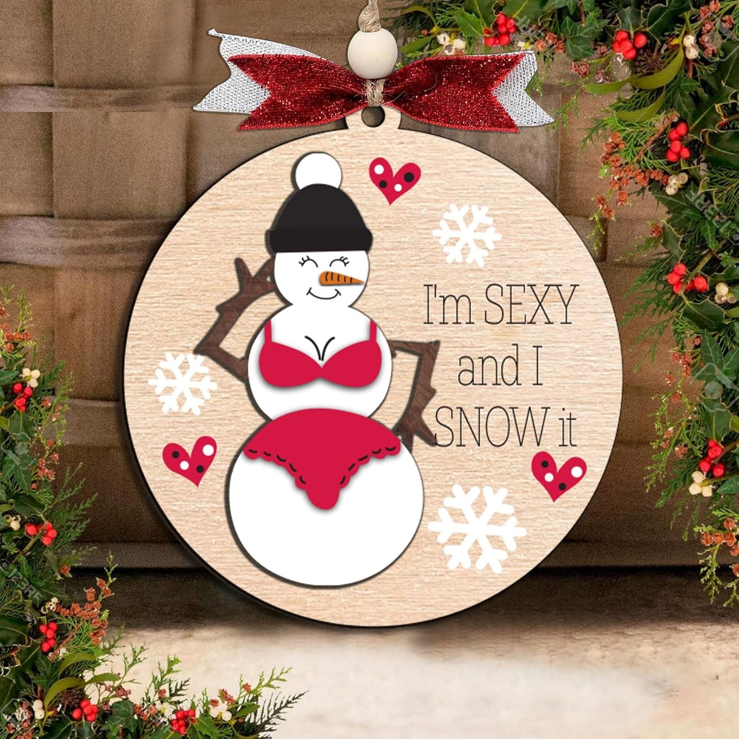 Funny Holiday Ornament 2025 – Wooden Christmas Tree Decoration for Adults - Exchange Funny Ornaments for Adults - Naughty Ugly Christmas Tree Hanging - Unique Christmas Ornaments