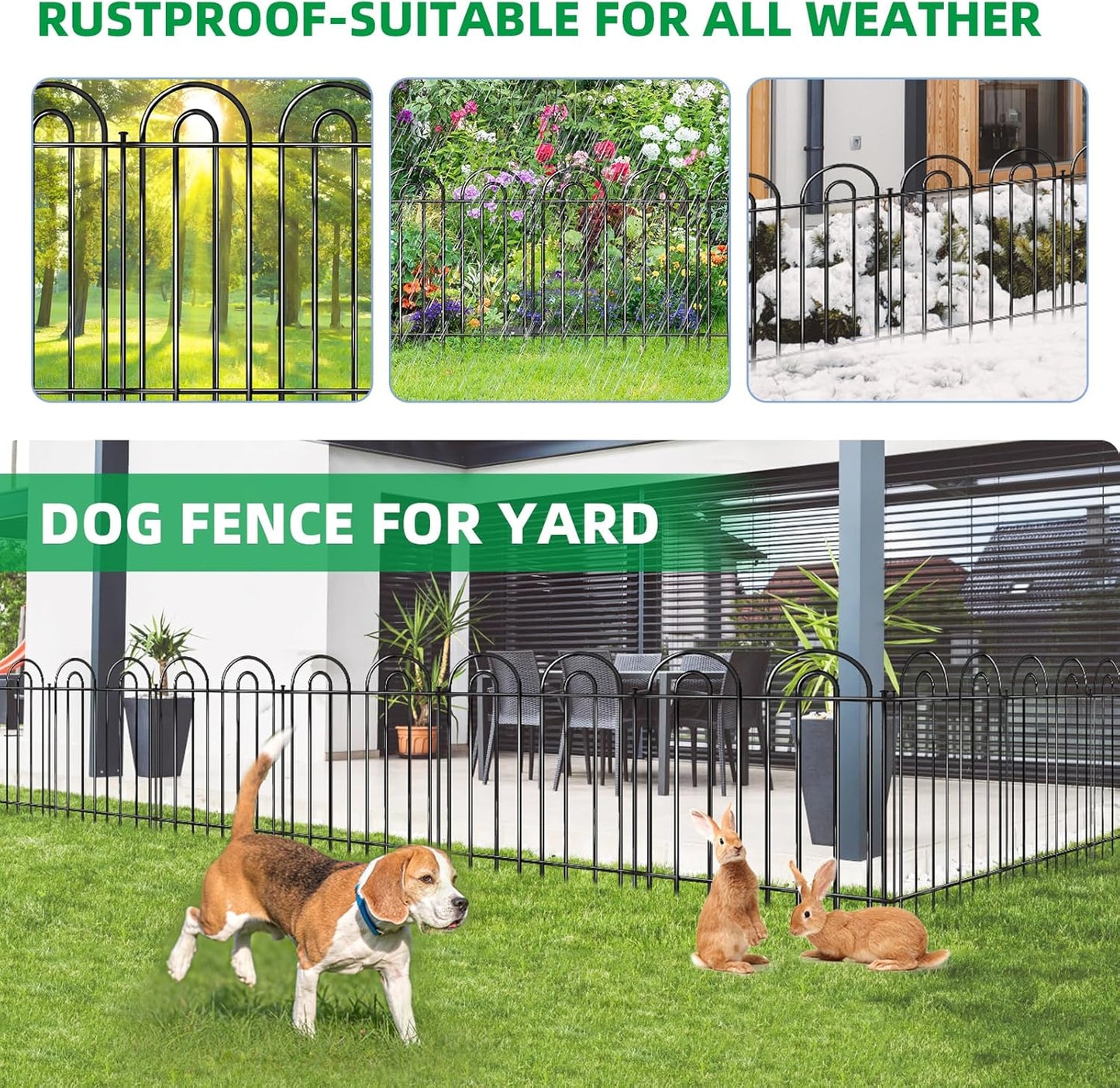 25 Panels Decorative Garden Fence, 24 in(H) X 50 ft(L) No Dig Dog Fence Outdoor for Yard, Rustproof Metal Garden Fencing Animal Barrier Border with Ground Stakes, Temporary Fencing for Patio Outdoor