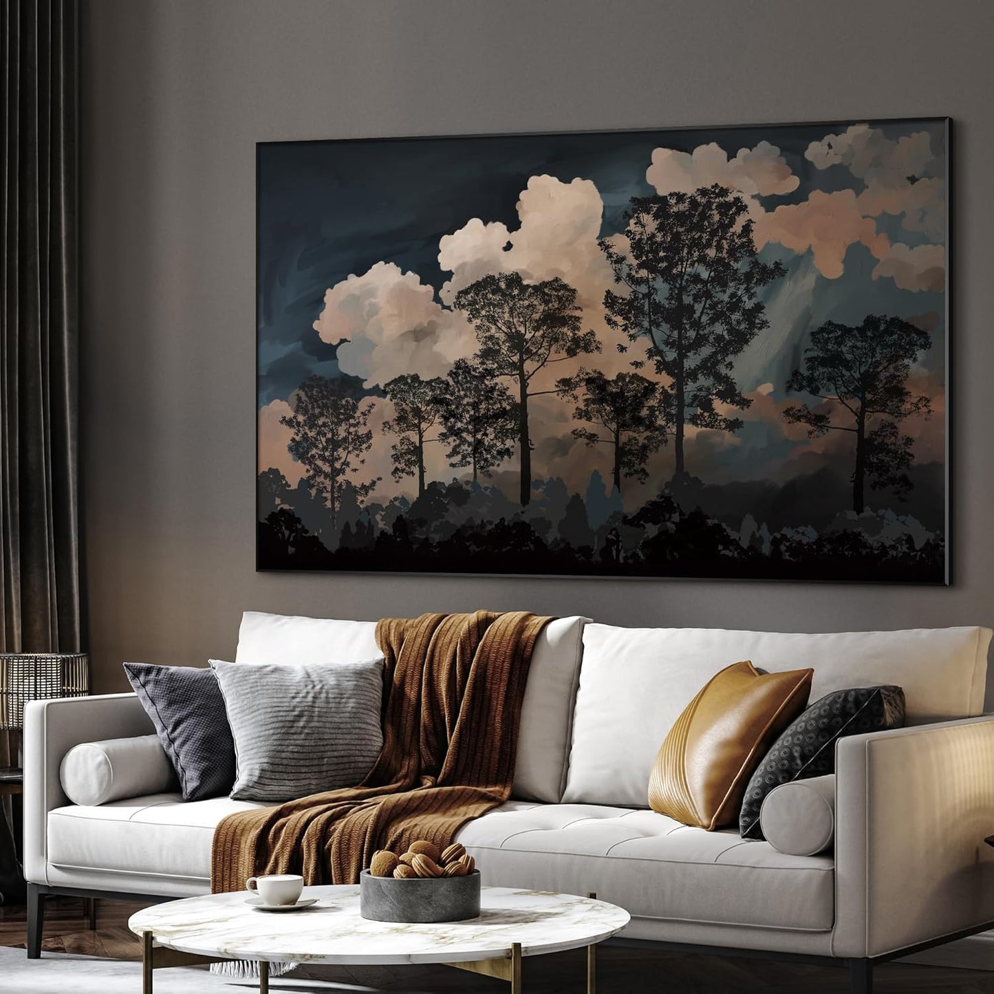 SIGNWIN 46"x72" Extra Large Framed Wall Art Silhouetted Trees at Dusk, Dramatic Forest and Cloudscape for Home Living Room Bedroom Decor (Frame Assembly Required)