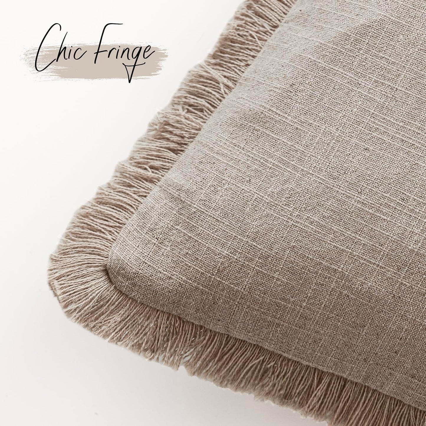 Foindtower Set of 2 Decorative Linen Fringe Throw Pillow Covers Farmhouse Cushion Cover with Tassels Soft Accent Pillowcase for Couch Chair Sofa Bed Living Room Home Decor,18×18 Inch,Natural Linen