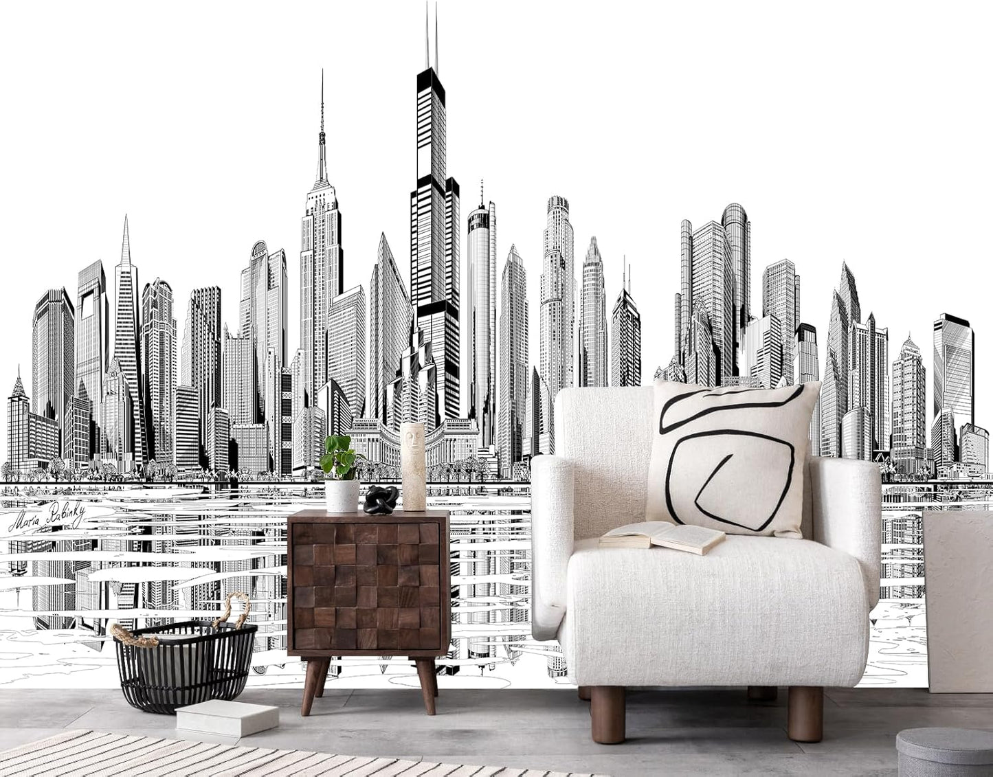 Black and White New York City Wall Mural Wallpaper for Bedroom Living Room(Not Peel and Stick)