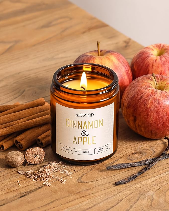 AOOVOO Apple Cinnamon Candles - 9 oz Scented Candles, Aromatherapy Candle, Soy Candle for Home Scented
