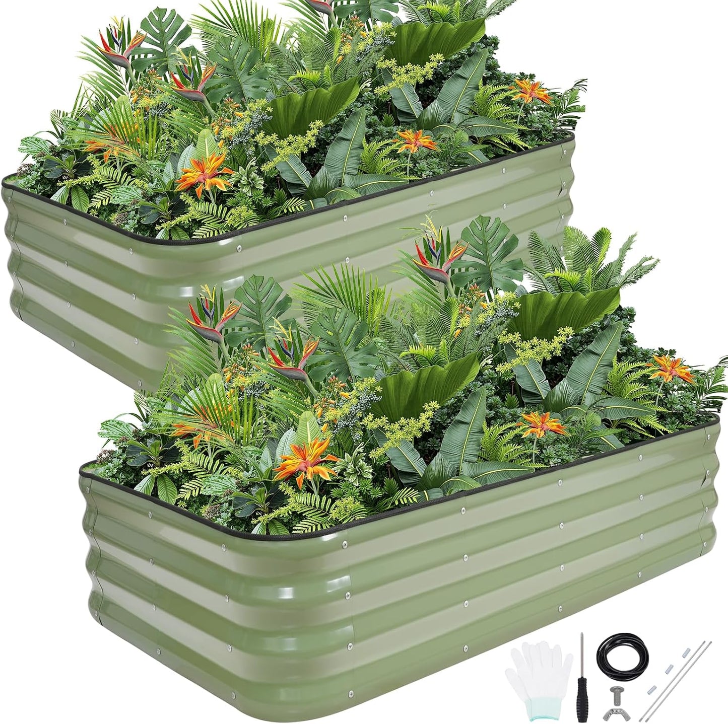 G GOOD GAIN Raised Garden Bed Kit | 2Pcs 4-in-1 Adjustable Galvanized Metal Planter Boxes for Outdoor Vegetables, Flowers Herb | Multiple Sizes (5x3x1ft, 4x4x1ft, 6x2x1ft, 7x1x1ft), Green
