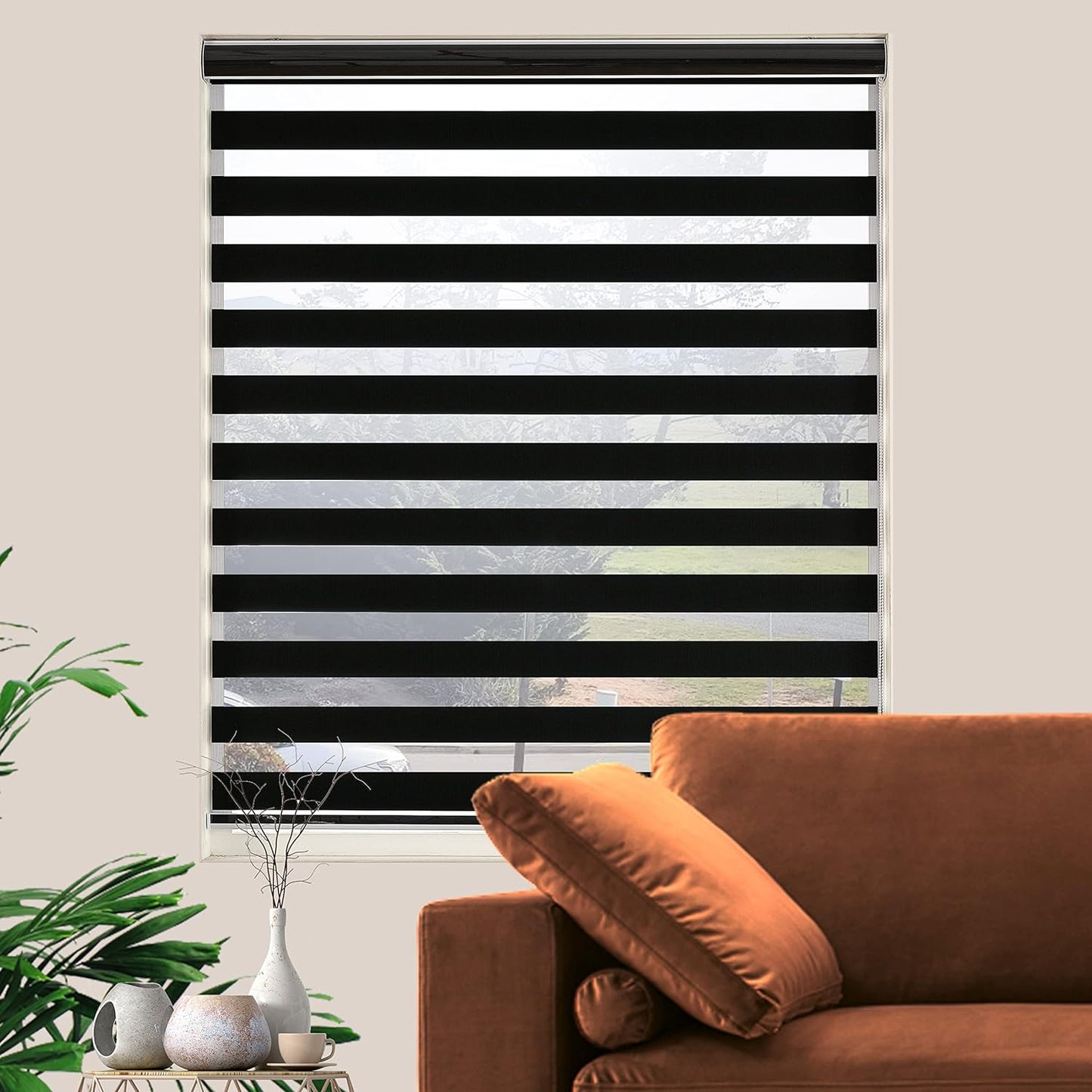 Blackout Zebra Blinds, Dual Layer Free-Stop, Room Darkening Zebra Shades, Blinds for Indoor Windows, Light Filtering Privacy Sheer Shade for Home(45" W X 72" H, Black)