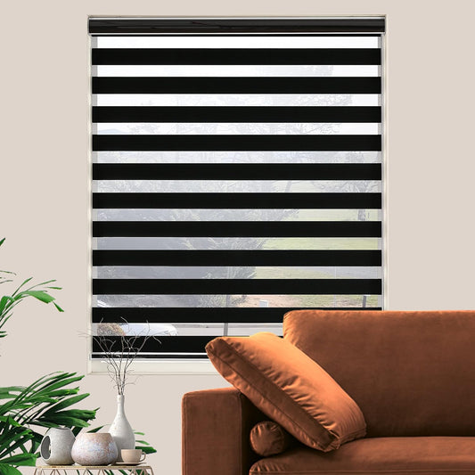Blackout Zebra Blinds, Dual Layer Free-Stop, Room Darkening Zebra Shades, Blinds for Indoor Windows, Light Filtering Privacy Sheer Shade for Home(75" W X 72" H, Black)