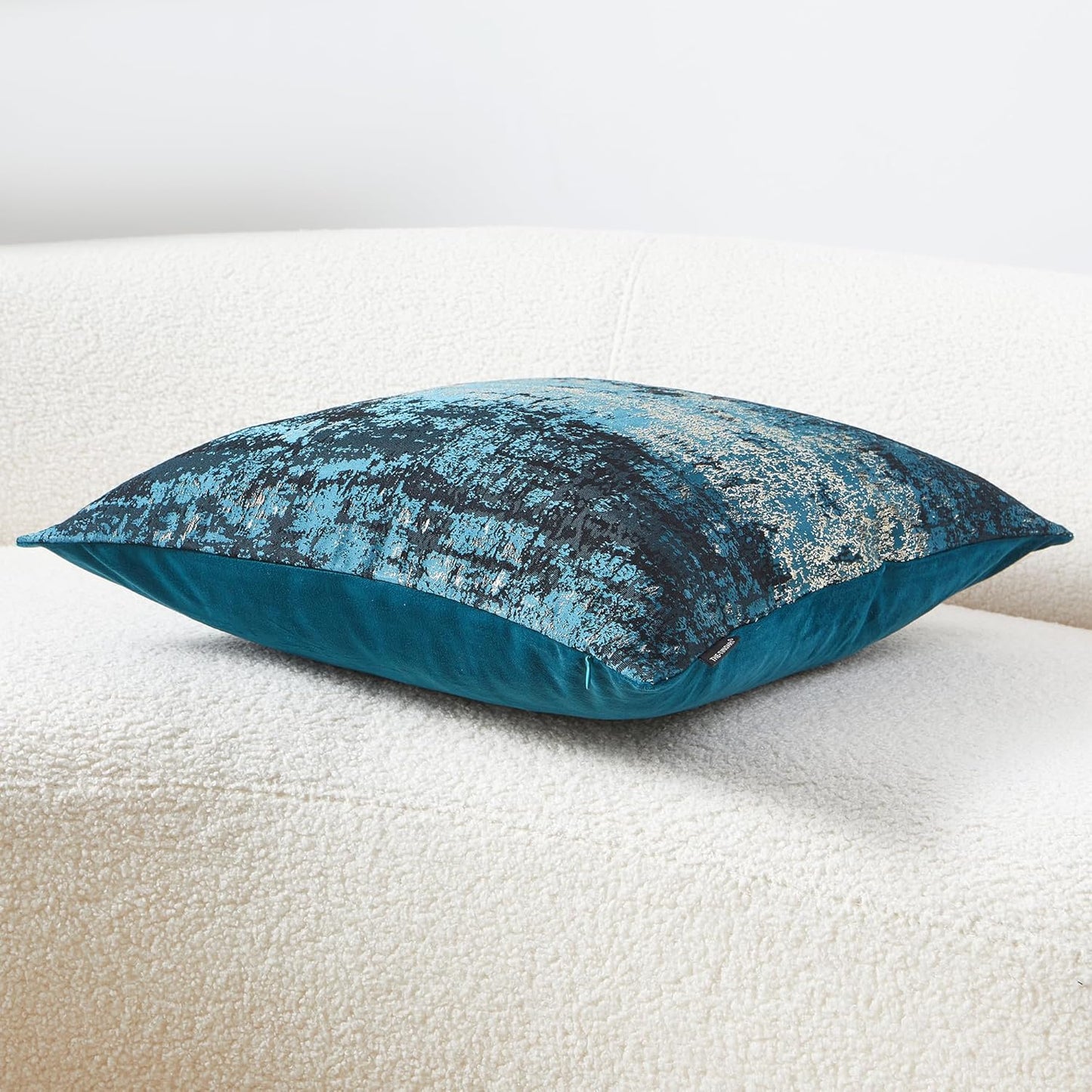 THE-TINOART Teal & Gold Embroidered Jacquard Pillow Cover 24x24 - Luxury Reversible Decorative Throw Pillow Cover with Gold Thread & Velvet Backing, Elegant Holiday Home Decor