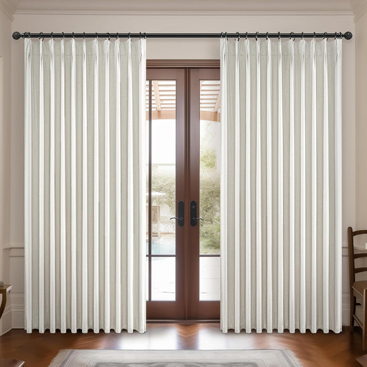 Blackout Curtains 70 Inches Total 140 width Extra Wide Pinch Pleated Long Curtain for Living Room, Cream Natural Linen Viral Curtain Room Darkening Insulated Windows Drapes (70"Wx102"Lx 2Panels)