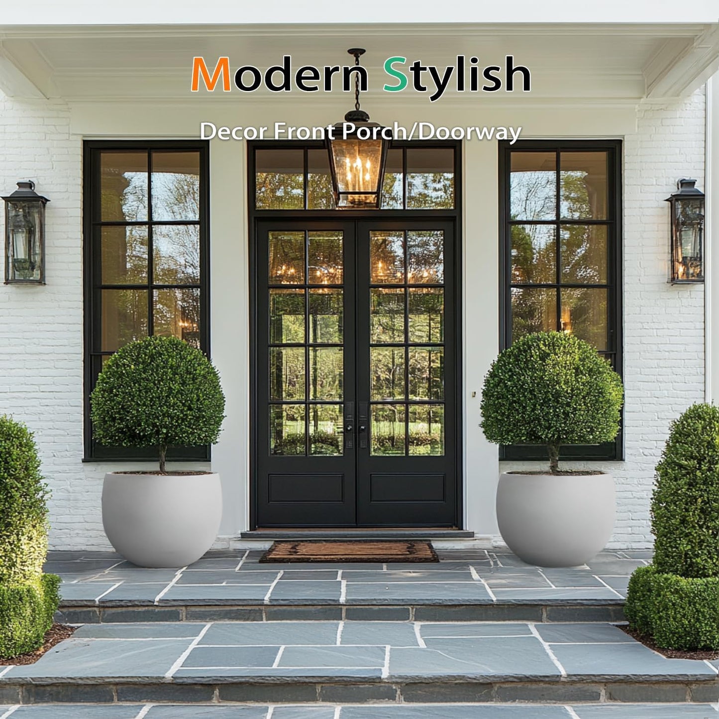 Ball Concrete Planter Outdoor Indoor, Large Tall Cement Plant Pots for Trees Flowers (Gray, 16 inch)