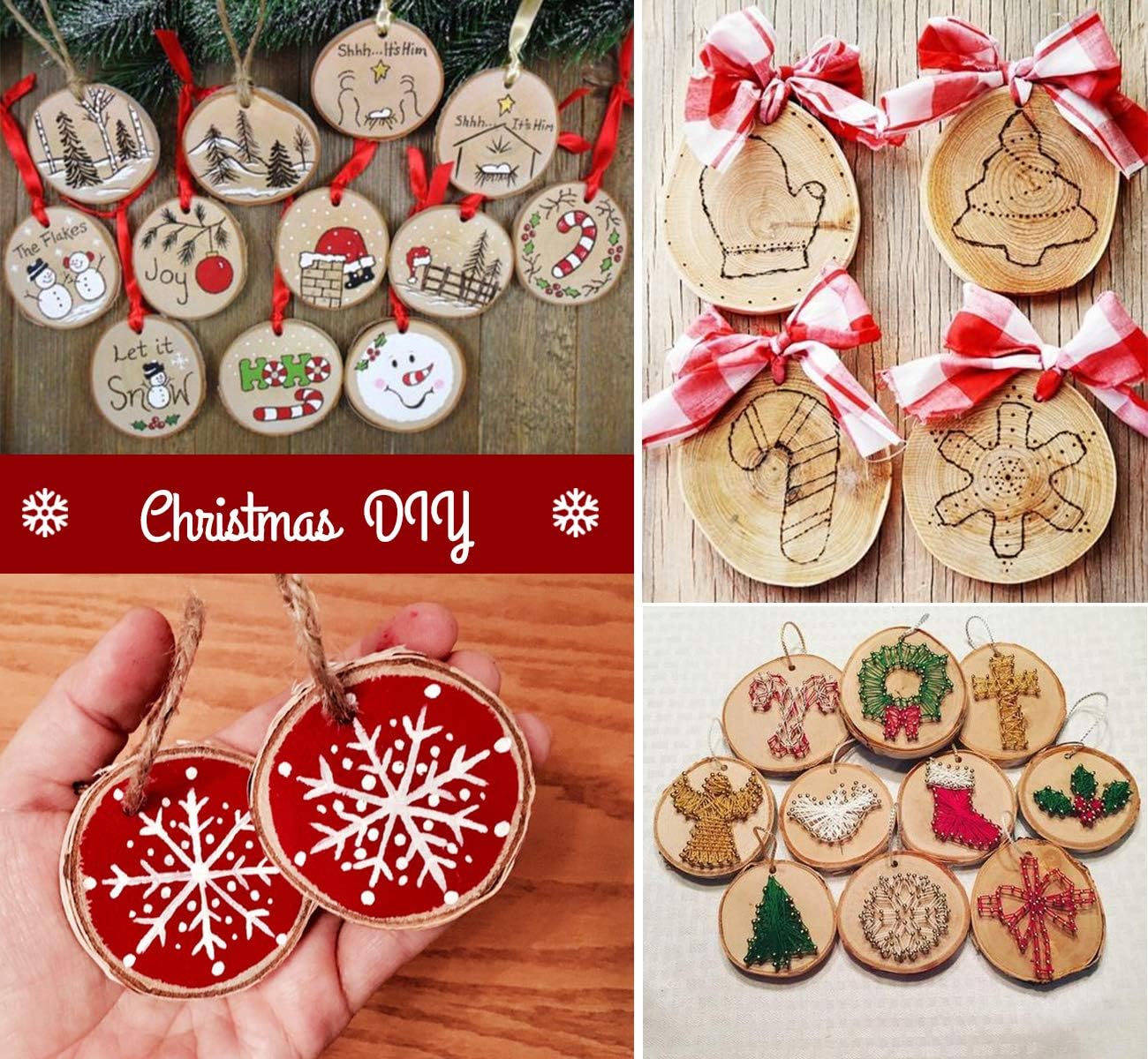 30 Pcs Wood Slices for Crafts, 1.57"-2" Pre-Drilled Holes Wood Rounds, 66 Feet Twine String, Wooden Circles for Crafts Burning Painting DIY Crafts Christmas Wedding Party Wedding Decor Party