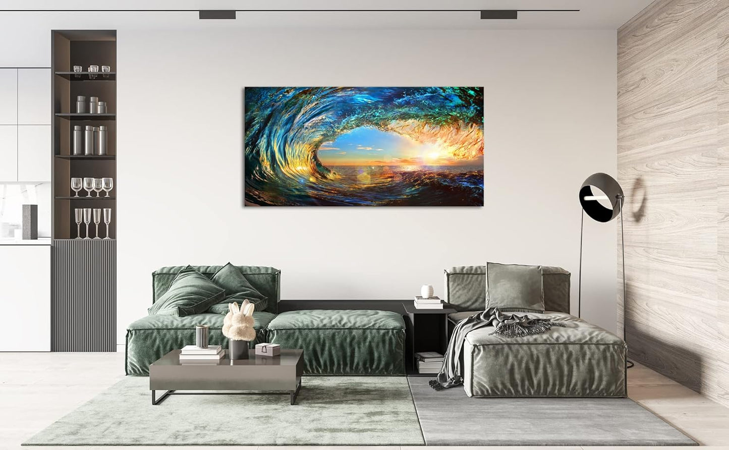 Cao Gen Decor Art S06762 Giant Wave Water Wall Art Canvas Prints 1 Panels Ocean Waves Pictures Paintings Sunset Blue Seascape Framed for Living Room Bedroom Kicthen Office Artwork
