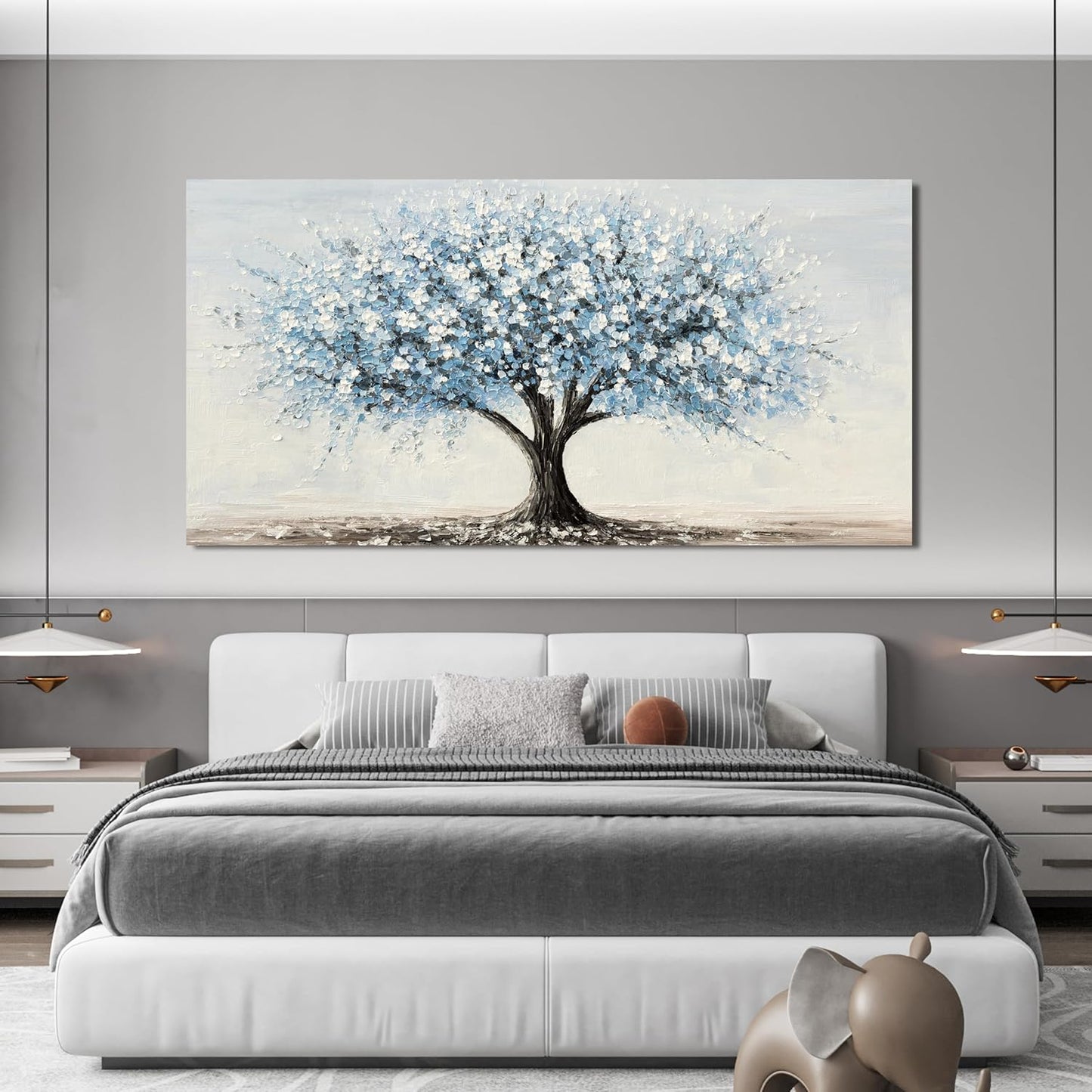 Large Canvas Wall Art Decor Large Tree of Life Wall Art Canvas Art Wall Decor Wall Art Pictures for Living Room Vintage White Blue Wall Art Prints Artwork for Walls Bedroom Office Decor 29" X 58"