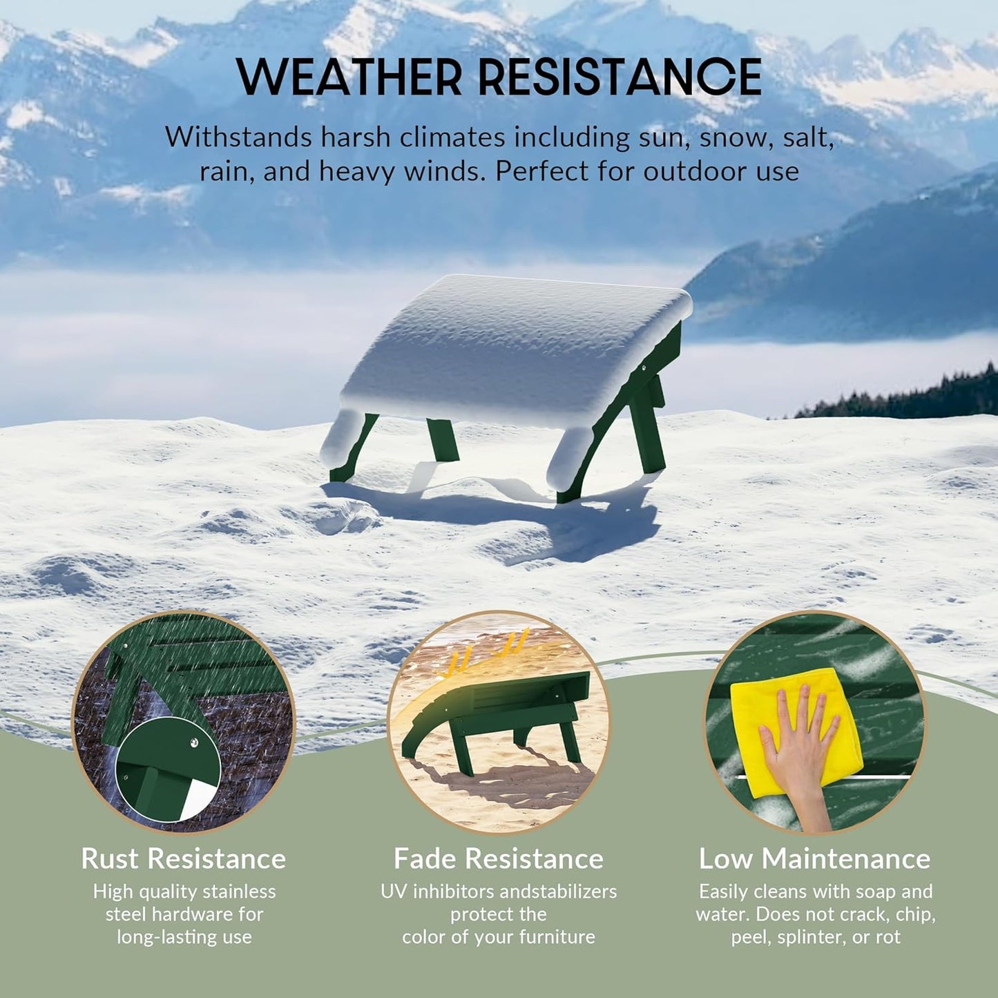 WestinTrends Dylan Outdoor Patio HDPE Adirondack Ottoman Footrest, Dark Green