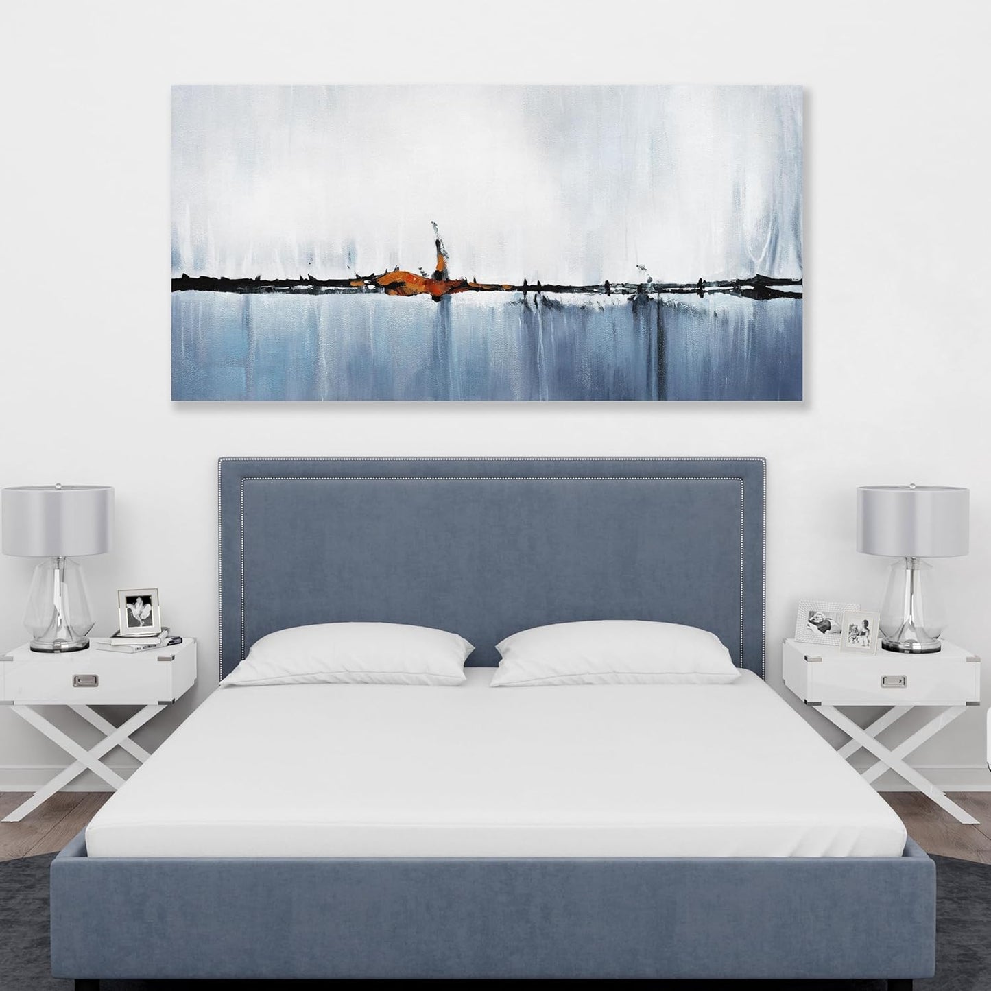 Abstract Wall Decor Modern Abstract Wall Art Blue and White Pictures Canvas Art Wall Decor Framed Artwork for Living Room Bedroom Dining Room Home Office Decor 29"x58"