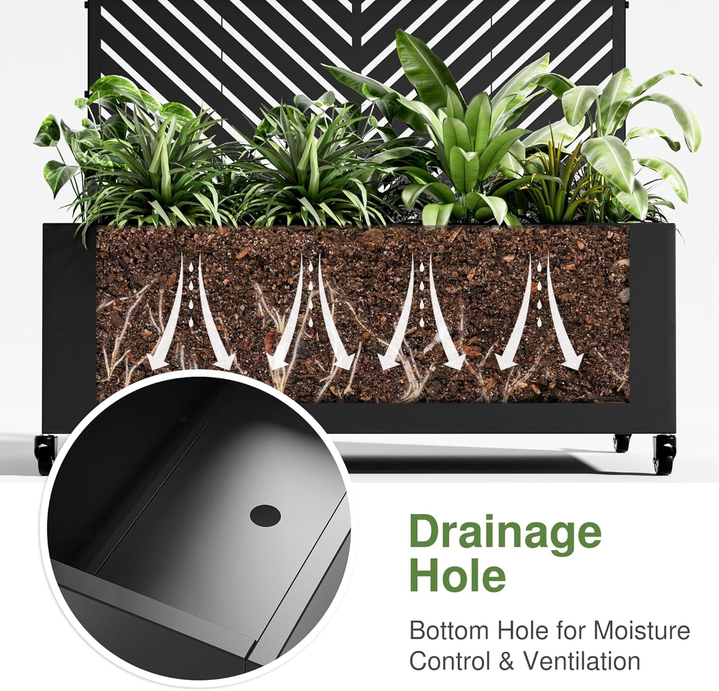 Casaphoria Metal Raised Garden Bed with Trellis and Wheels, 47"x47"x16" Planter Box for Climbing Plants, Vegetables & Vines, Features Drainage Holes and Privacy Screen (Black-Parallel)