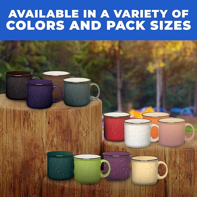Set of 8 Ceramic Campfire Mugs – 15 Oz, Red – Coffee & Tea Cups for Home, Work, Travel, Camping – Customizable, Great for DIY, Events, Companies