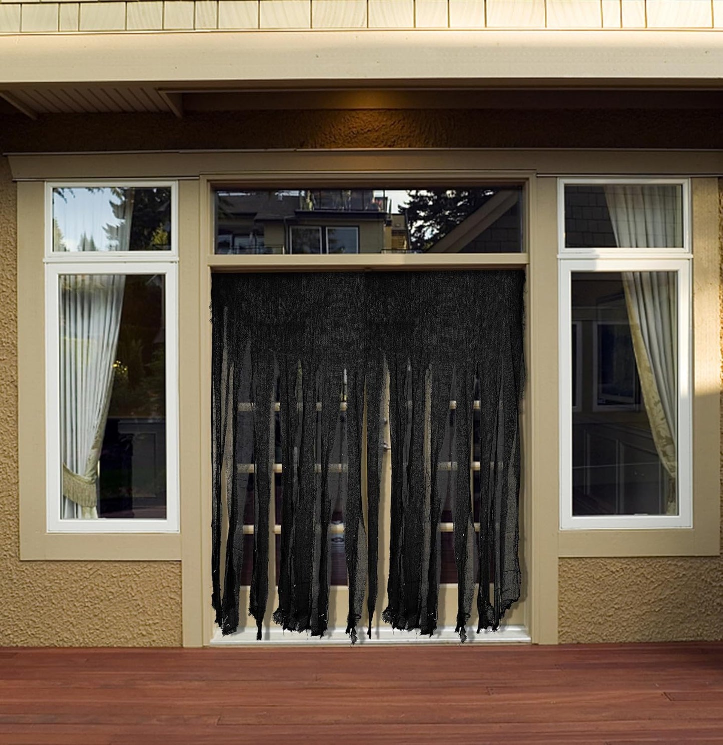 Sfcddtlg 2 Pcs Halloween Door Curtain Decorations - 85 x 59 Inch Black Creepy Doorway Curtain - Scary Spooky Curtain Cloth for Halloween Party Haunted House Decoration