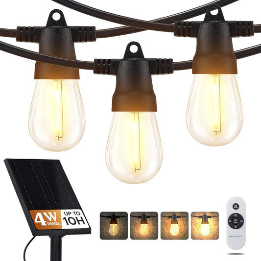 Brightech Ambience Pro Super Bright Solar - 48Ft Remote Control Outdoor String Lights with 15 Shatterproof S14 Bulbs, Commercial Grade LED, Waterproof Patio Lights, 4W Soft White for Patios, Gardens