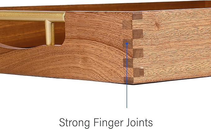 LotFancy Wood Serving Tray with Metal Handles, 17x13 Inch, Large Ottoman Tray, Decorative Wooden Tray for Living Room, Ottoman, Coffee Table, Countertop Centerpiece