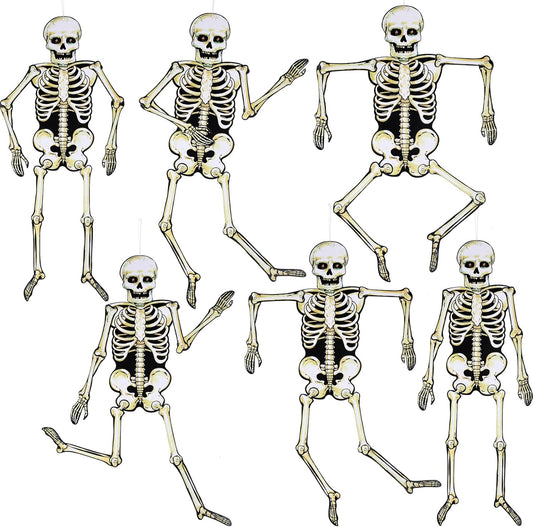 Jeyiour 6 Pieces Halloween Jointed Skeleton Decoration with Movable Joint Halloween Paper Skeleton Cardboard Decoration for Door Window Cutouts Party Prop, 31.5 Inch Tall