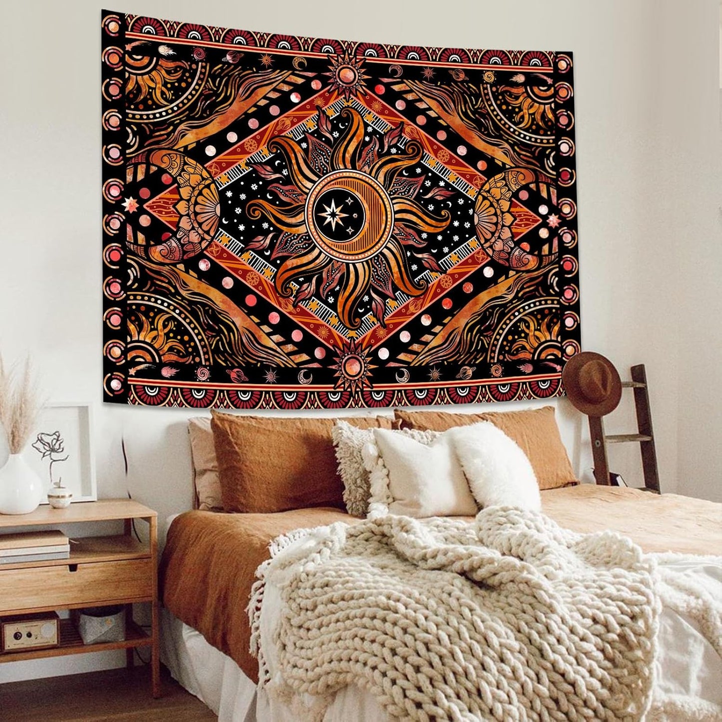 Lunerfex Hippie Sun and Moon Tapestry Bohemian Celestial Tapestry Aesthetic Tapestries for Bedroom and Living Room Decor Sun and Moon 70×90 Inches