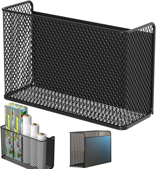 Magnetic Basket Fridge Lint Bin Dryer Ball Holder Laundry Room Organization Home Storage for Class Office School (Mesh，(1-Pack) Black/L)